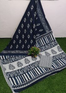 Block printed mal mal cotton saree